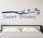 Stickerheld - Muursticker Sweet dreams met tak - Slaapkamer - Droom zacht - Lekker slapen - Engelse Teksten - Mat Donkerblauw - 48.2x175cm