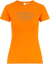 Dames T-shirt Kroontje zilver | oranje koningsdag kleding | oranje t-shirt | Oranje | maat L