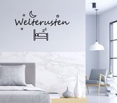 Stickerheld - Muursticker Slaap lekker met bed - Slaapkamer - Droom zacht - Sterren en maan - Nederlandse Teksten - Mat Zwart - 41.3x75.2cm