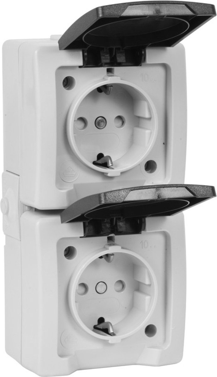 Nautic Dubbel Stopcontact - IP44 - met Randaarde - Verticaal - Antraciet / Wit op Prijzenvolger.com