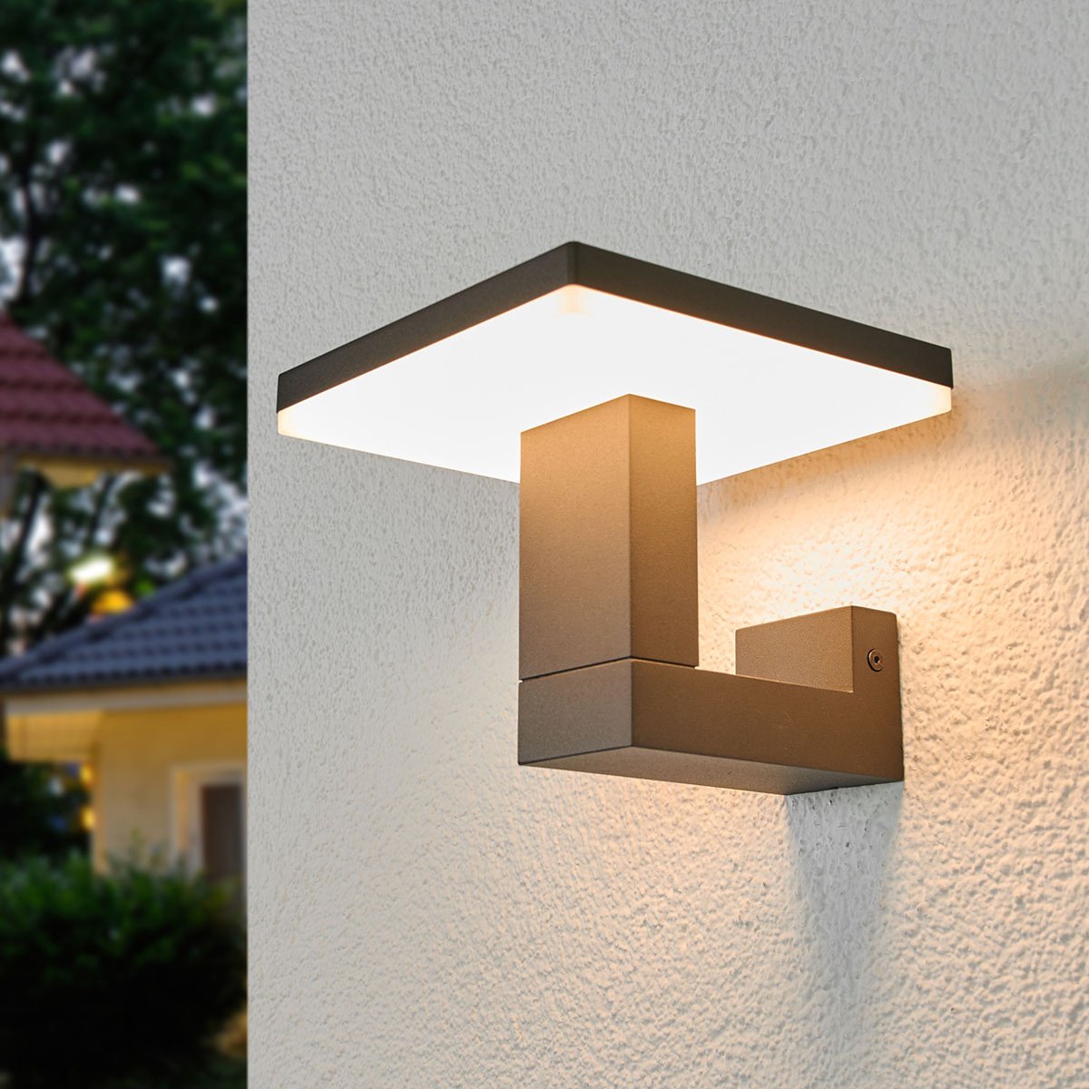Lucande - LED wandlamp buiten - 1licht - aluminium, kunststof - H: 15 cm - donkergrijs, opaalwit - Inclusief lichtbron