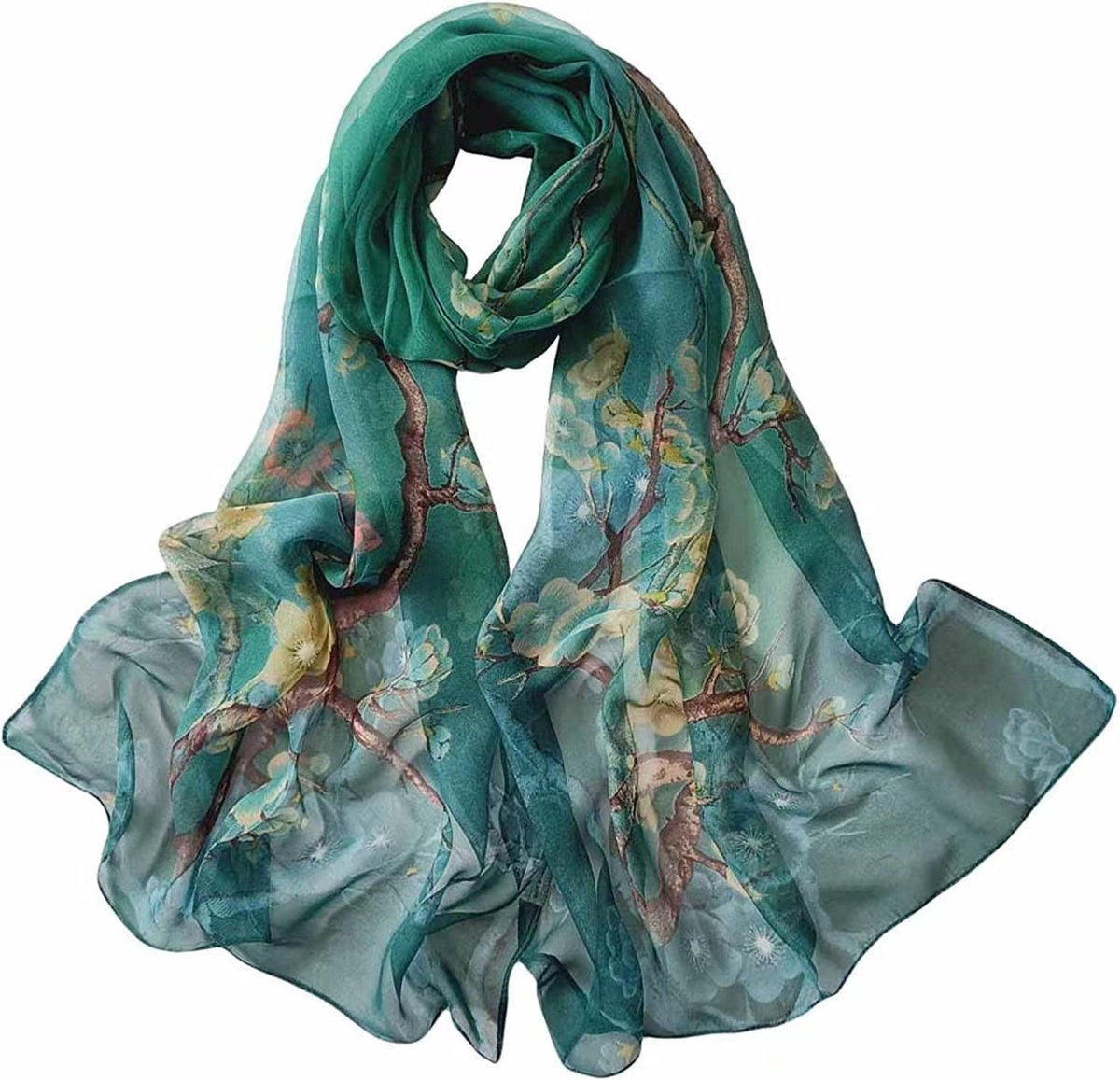 LIXIN Elegant Stijlvol Sjaal Dames - Kleur 6 - Hals sjaaltje 160x50 cm - Neksjaaltje - Dames nek sjaaltje - Pure zijde gevoel - Zijde Blend - Omslagdoek - Satijn Zijdezacht -  Bloemenprint - Dames accessoires