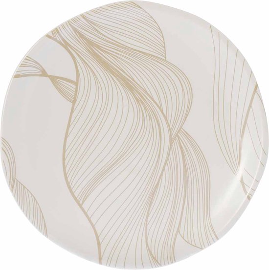 Wit dinerbord van 27cm met beige golvende lijnenprint.