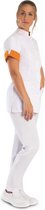 Tunique femme Care Coat - blanche avec accent orange - col montant et col en V - poche poitrine et poches latérales - taille 40