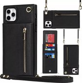Cross Body Strap Wallet Kaarthouder Case Voor IPhone 11 - Magnetische Sluiting - Portemonnee Kaarthouder Iphone Tas - Handtas Case met Portemonnee en Kaarthouder voor Iphone - Zwar