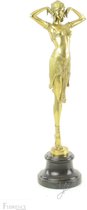 Egyptische danseres, Scarab dancer, Bronzen sculptuur op marmer basis, Gepolijst beeld goud