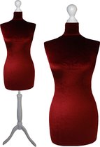 Paspop Bordeaux Velours - Paspop dames - Mannequin - Mannequin vrouw - Witte Driepoot - Paspop Buste Torso - Paspoppen - Etalagepop – 40/42 Verstelbaar