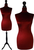 Paspop Bordeaux Velours - Paspop dames - Mannequin - Mannequin vrouw - Zwarte Driepoot - Paspop Buste Torso - Paspoppen - Etalagepop – 32/34 Verstelbaar