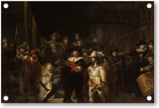 De Nachtwacht, Rembrandt van Rijn, 1642 - Tuinposter 90x60 - Wanddecoratie - Rembrandt van Rijn
