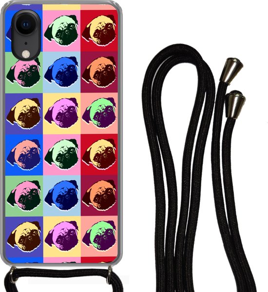Coque avec cordon iPhone XR - Motifs - Chien - Carlin - Garçons - Filles - Enfants - Enfant - Siliconen - Bandoulière - Coque arrière avec cordon - Coque pour téléphone avec cordon - Coque avec corde