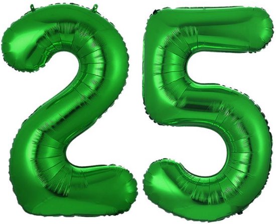 Ballon Cijfer 25 Jaar Groen Folie Ballon Verjaardag Versiering Cijfer ballonnen Feest versiering Met Rietje - 36Cm