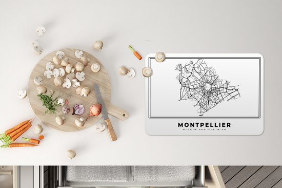 Set de table - Napperons plastique - Montpellier - Carte - Wit Zwart - Plan de la ville - Carte - 45x30 cm - 6 pièces - Résistant à la chaleur - Antidérapant - Sous-couche - Amovible