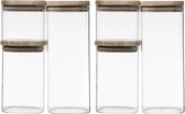 Set de 6 boîtes/bocaux de conservation en verre avec couvercle hermétique en bois - 500 ml - 1000 ml - 1800 ml