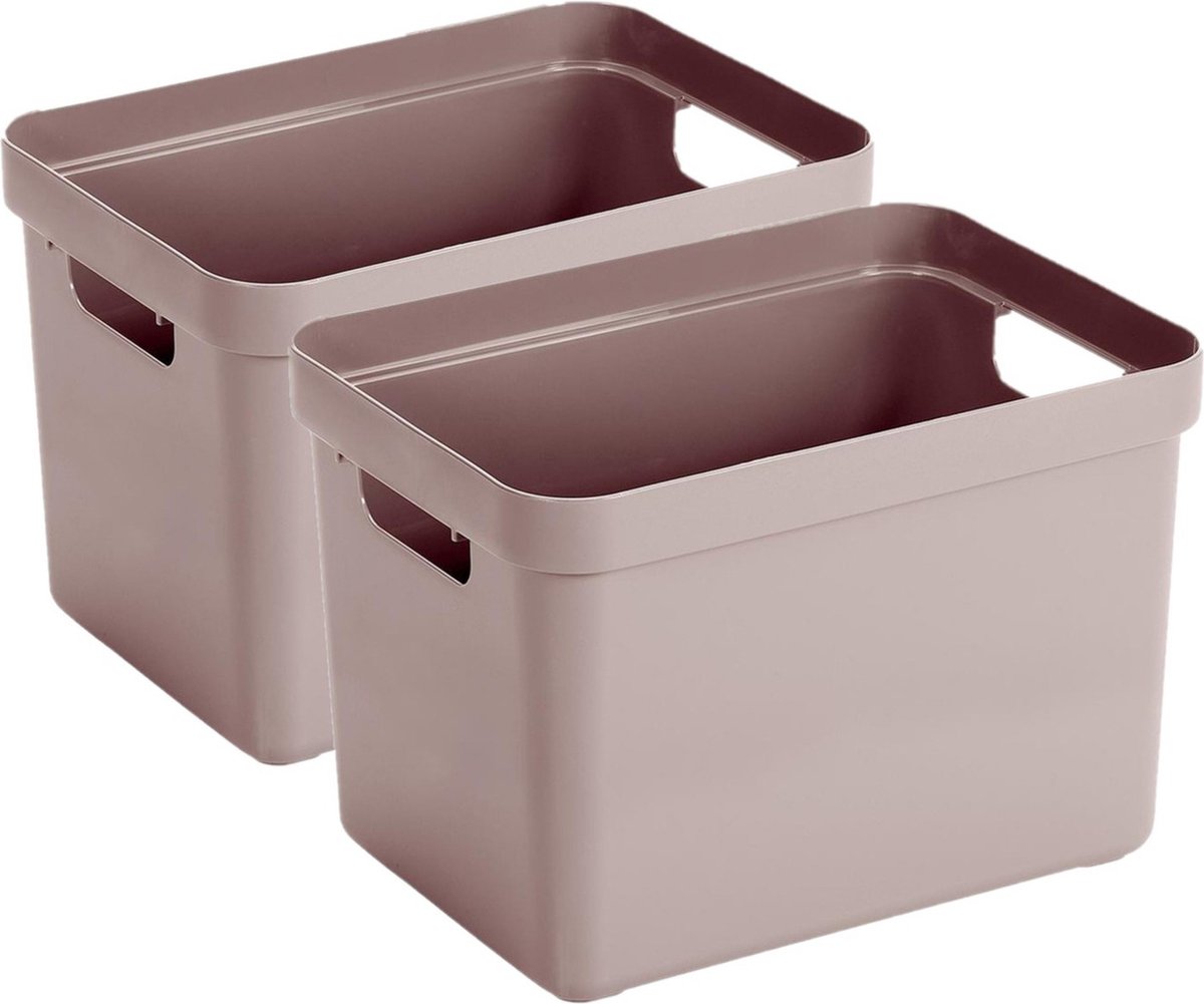 Sunware Opbergbox Sigma - 4x - kunststof - roze - 18 liter - Opbergbakken/opbergers - 35 x 25 x 25 cm