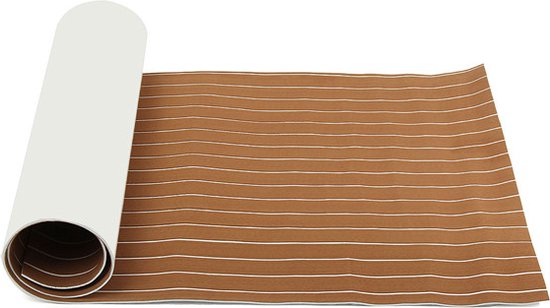BBoot Decking Tapis de Bateau Auto-Adhésif - Tapis de Pont en Mousse de Teck EVA - Plancher de Bateaux en Teck - Revêtements de sol de Yacht en Teck - Revêtements de sol de Plancher en Teck - Lavable - 240x90x0.6cm - Marron Clair