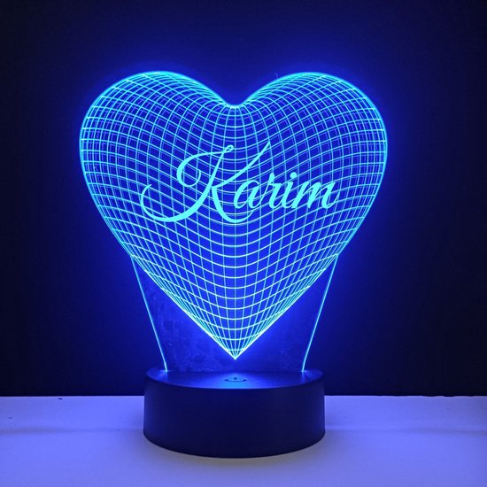 3D LED Lamp - Hart Met Naam - Karim