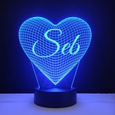 3D LED Lamp - Hart Met Naam - Seb
