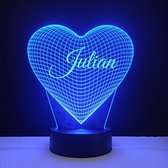 3D LED Lamp - Hart Met Naam - julian