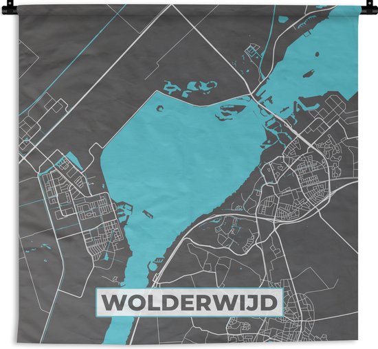 Wandkleed - Wanddoek - Kaart - Nederland - Water - Stadskaart - Plattegrond - Wolderwijd - 180x180 cm - Wandtapijt