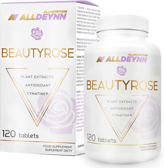 Foto: Alldeynn beautyrose tabletten plantenextract 120 stuks avond formule voor betere nachtrust en beter herstel komt voor in huid nagels haar nutriworld