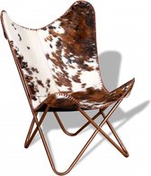 vidaXL Vlinderstoel echt rundleer bruin en wit