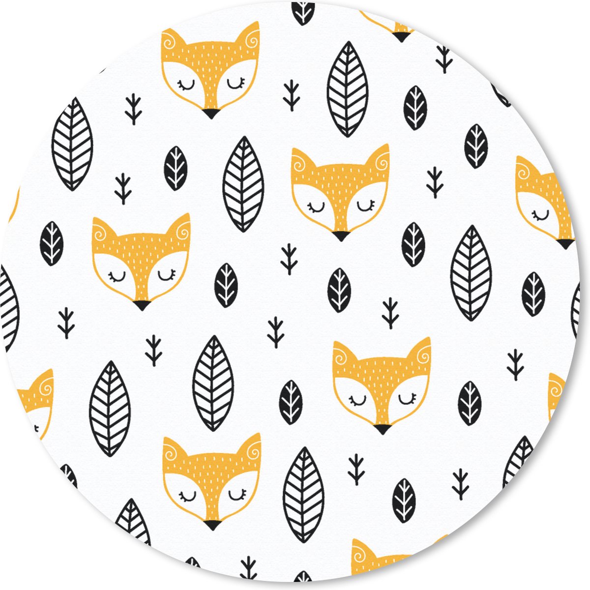 Muismat rond 20x20 cm - Mousepad Vos - Scandinavisch - Kinderen - Bladeren - Patronen - Ronde muismatten