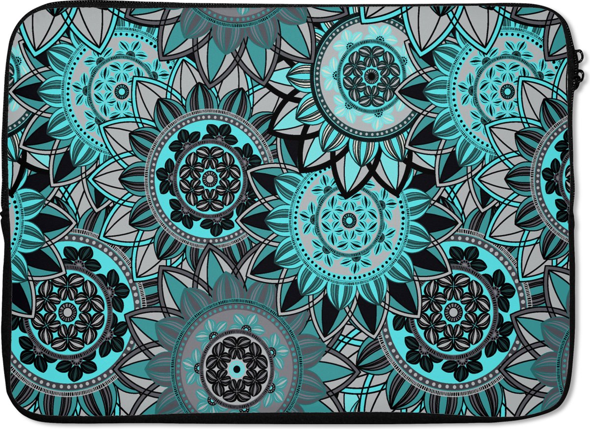 Laptophoes 14 inch - Mandala - Bloemen - Design - Laptop sleeve - Binnenmaat 33x23 cm - Zwarte achterkant