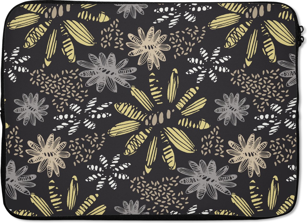 Laptophoes 14 inch - Abstract - Bloemen - Patronen - Laptop sleeve - Binnenmaat 33x23 cm - Zwarte achterkant
