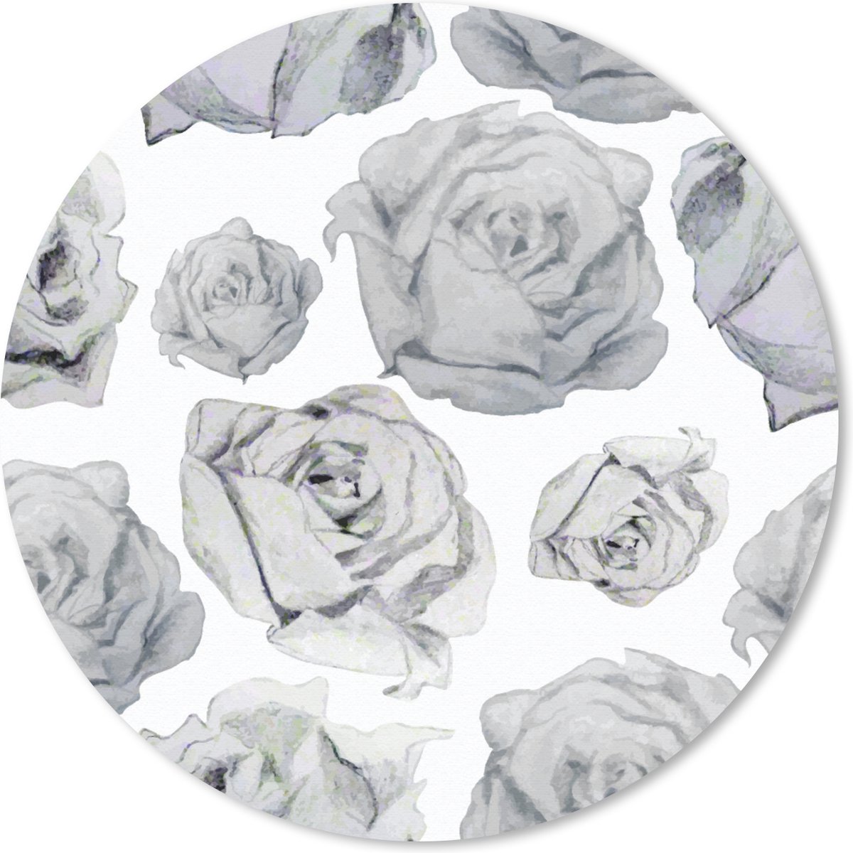 Muismat rond 30x30 cm - Mousepad Rozen - Bloem - Zwart Wit - Patroon - Ronde muismatten