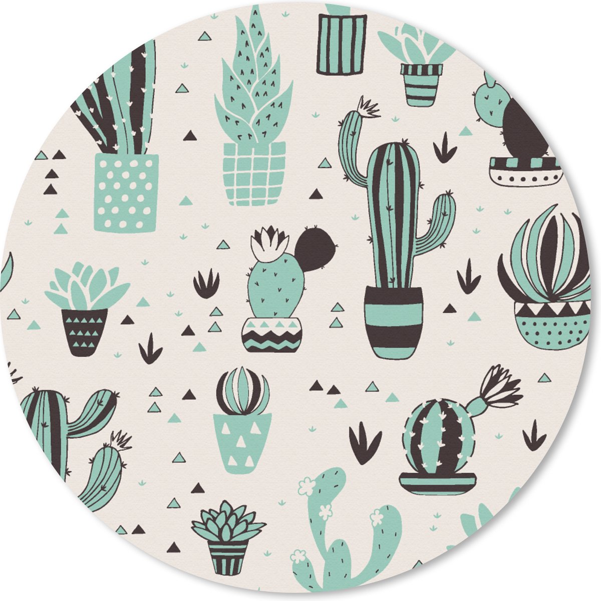 Muismat rond 50x50 cm - Mousepad Patroon - Cactus - Pot - Ronde muismatten