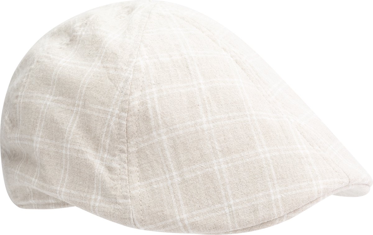 MGO Jamie Ducky Cap - Dames pet - Katoen Flatcap - linnen look met ruit - Beige Zand - Maat 58