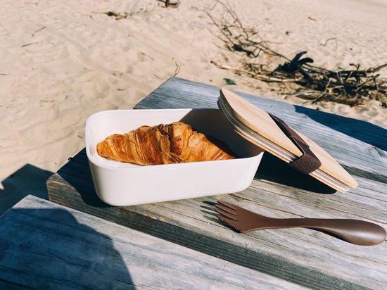 Retulp Lunchbox Off White - Lunchbox - Boîte à pain - Spork - Bamboe - Wit