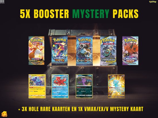 Thumbnail van een extra afbeelding van het spel POKÉMON MYSTERY BOOSTER BOX 5x PACKS + 1x EX/V/GX/Secret Rare VMAX + 3x Holo Rare kaarten