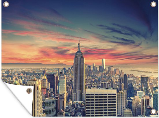 Tuinschilderij New York - Manhattan - Empire State Building - 80x60 cm - Tuinposter - Tuindoek - Buitenposter