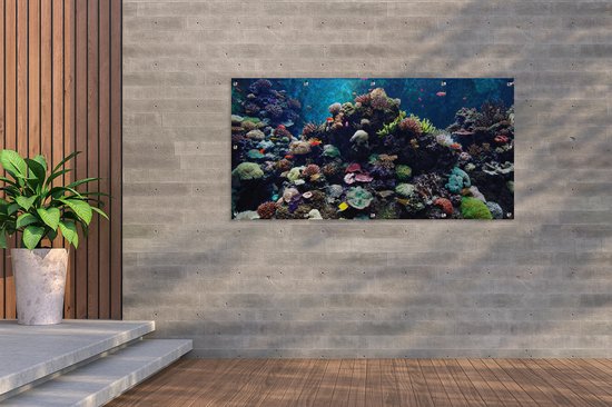 Affiche de clôture Aquarium avec poissons tropicaux et coraux - 200x100 cm - Toile de jardin