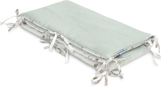 Sensillo Baby Bedbumper - Bedomrander - Anti stootrand Ledikant - Bed Zijbeschermers - 180x30cm - Wafel Mint Hertjes