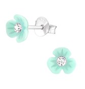 Joy|S - Zilveren bloem oorbellen - mint groen - 6 mm