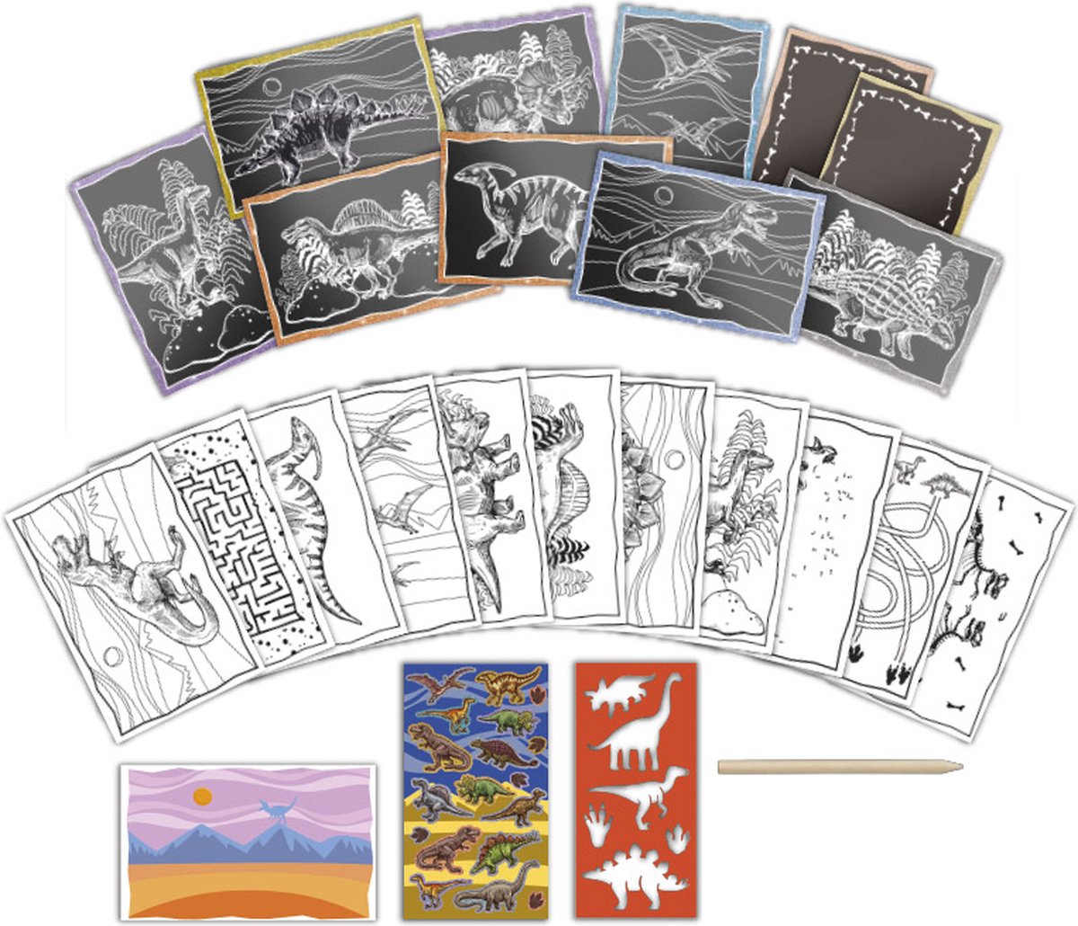Totum Dino vakantie doeboek kraskaarten en kleurboek dinosaurus scratch art junior harde kaft A5 Forever Dino — afbeelding 3