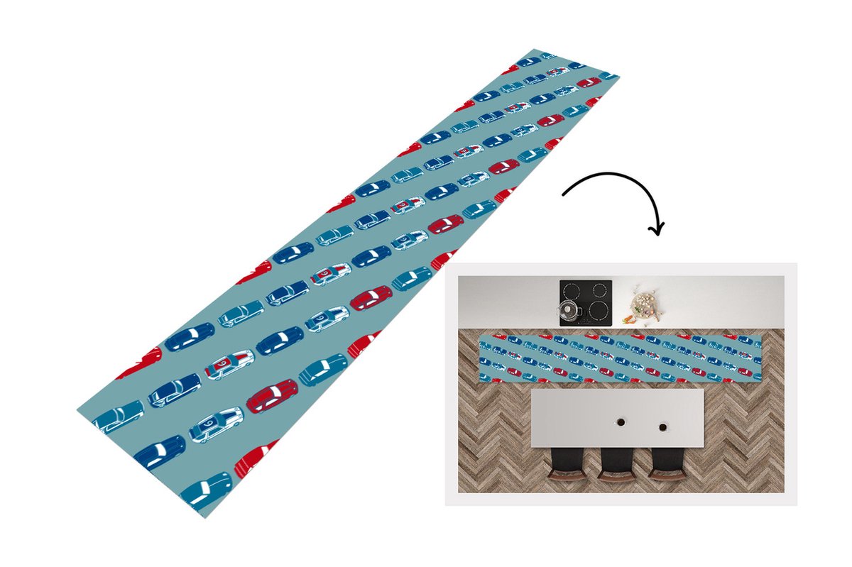 Keukenloper - Keukenmat - Patroon - Auto - Race - 360x60 cm - Keuken vloerkleed