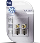 M-Tech LED - BA15s 12V - Basis 21x Leddiode - Wit - Set