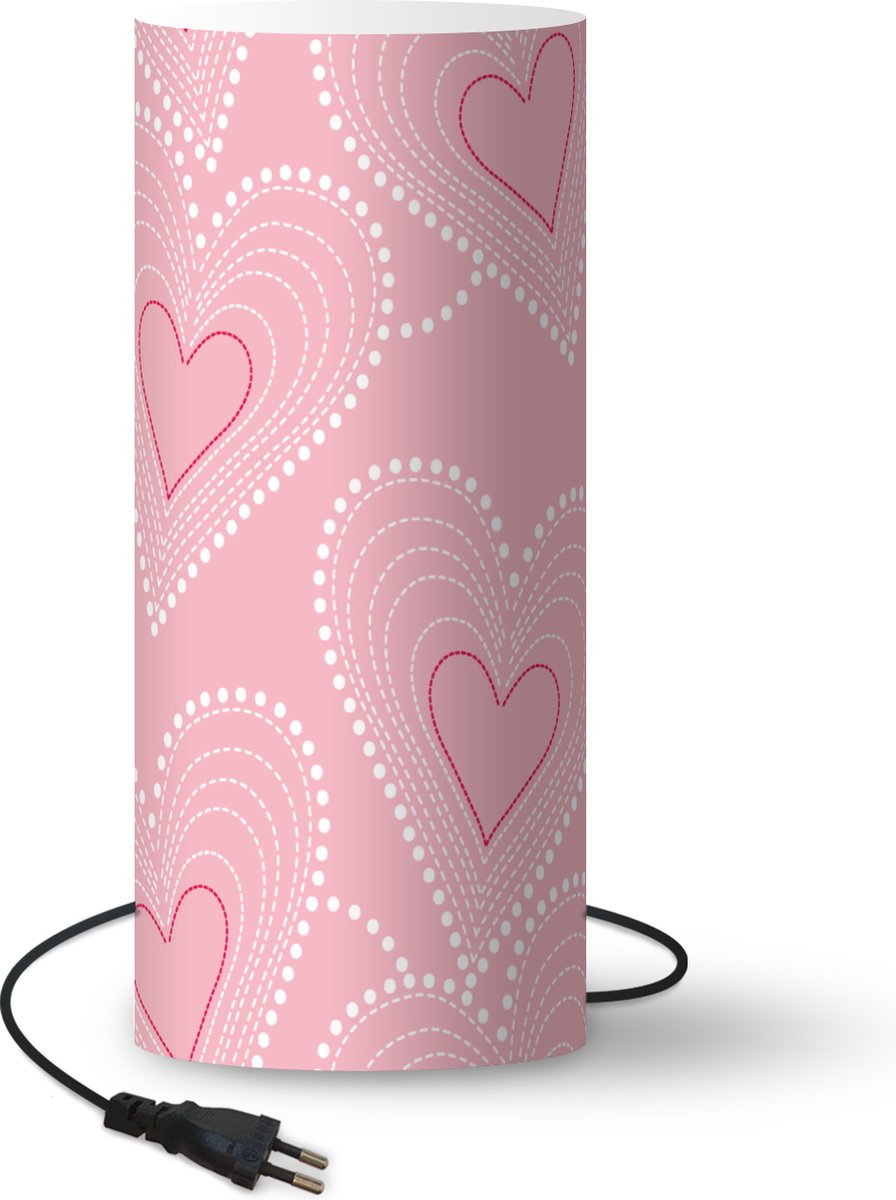 Lamp - Nachtlampje - Tafellamp slaapkamer - Hartjes - Patronen - Roze - 70 cm hoog - Ø29.6 cm - Inclusief LED lamp