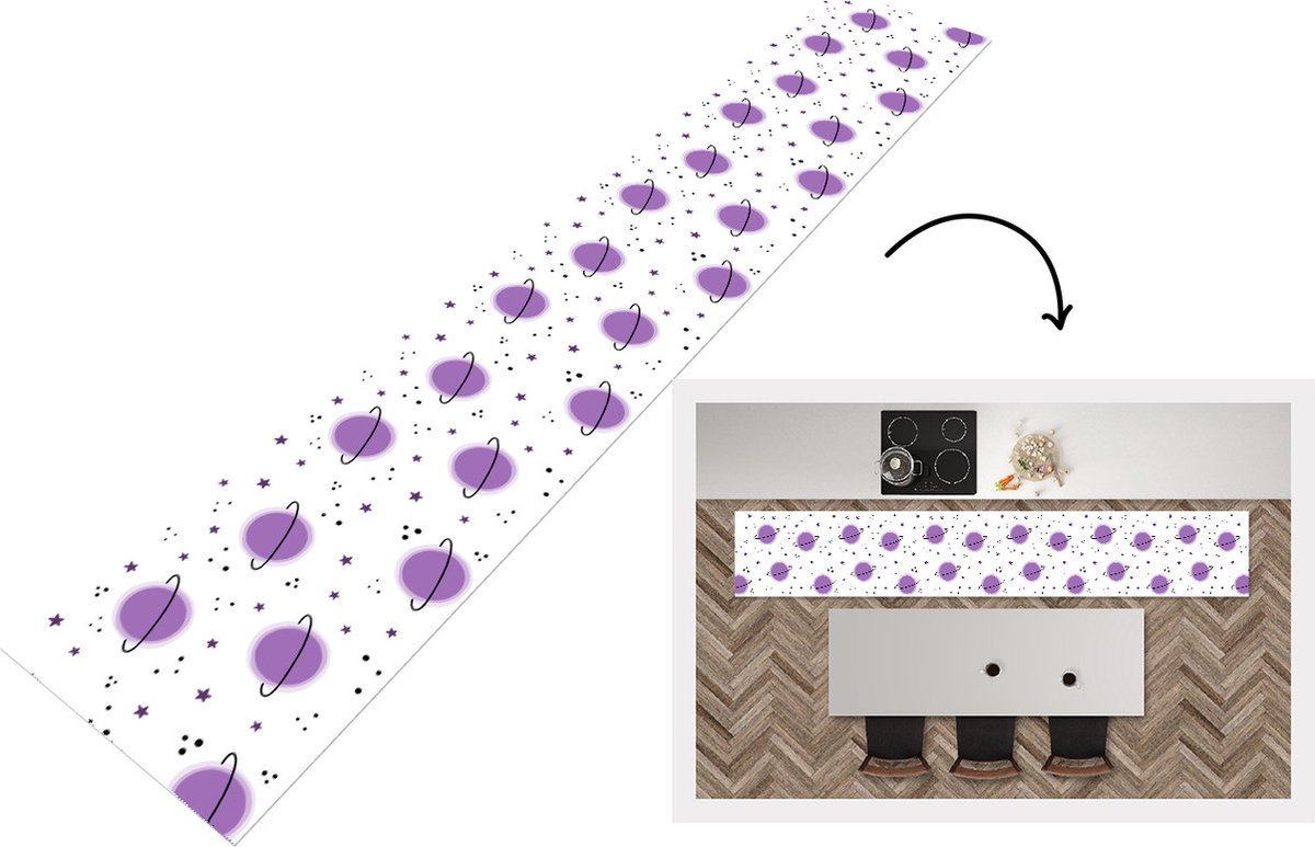 KitchenYeah Keukenloper - Keukenmat - Space - Planeten - Sterren - Ruimtevaart - Patroon - 360x60 cm - Keuken vloerkleed Multicolor