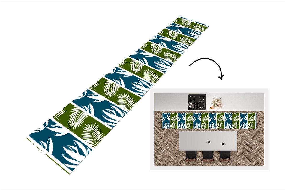 KitchenYeah Keukenloper - Keukenmat - Bladeren - Tropisch - Design - Hawaii - 360x60 cm - Keuken vloerkleed Multicolor
