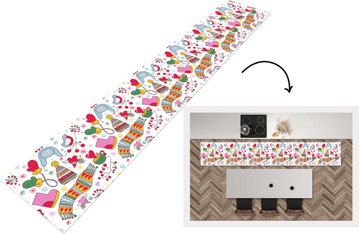 KitchenYeah Keukenloper - Keukenmat - Patronen - Winter - Kerst - 360x60 cm - Keuken vloerkleed Multicolor