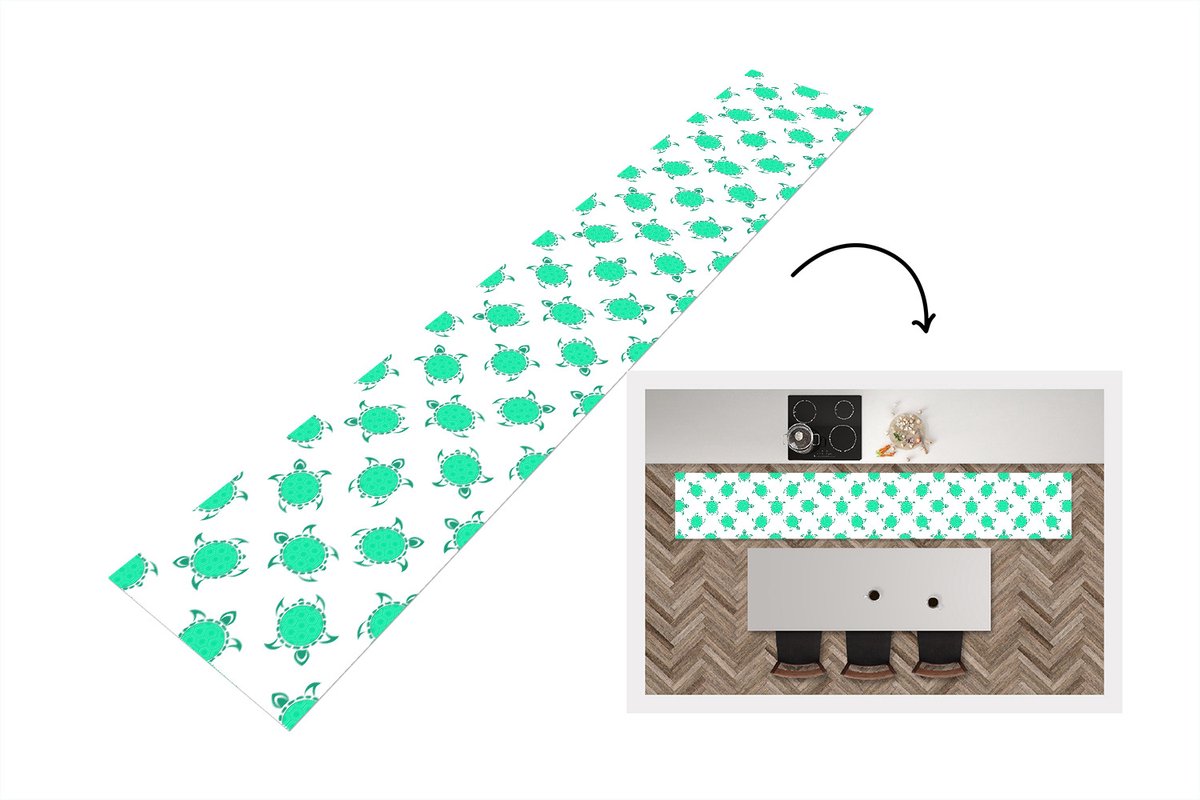 KitchenYeah Keukenloper - Keukenmat - Patroon - Schildpad - Groen - Keuken vloerkleed Multicolor