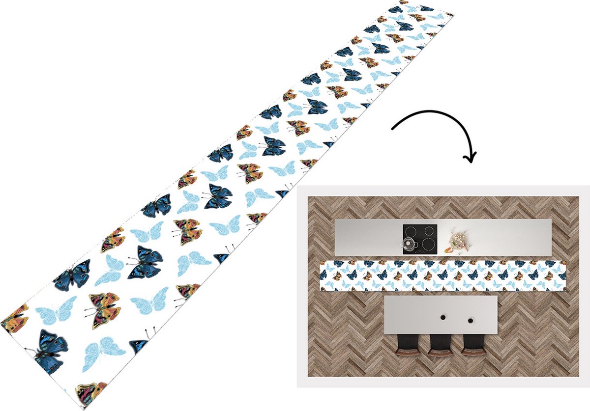 KitchenYeah Keukenloper - Keukenmat - Vlinder - Insecten - Patronen - Zomer - 480x60 cm - Keuken vloerkleed Multicolor