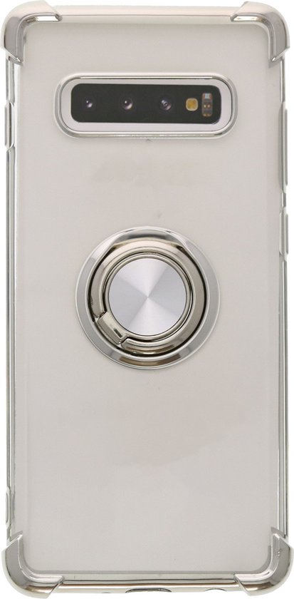Coque Samsung Galaxy S10 Silicone avec Anneau Porte-Coque Arrière - Transparent/ Argent