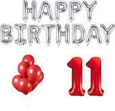 11 jaar Verjaardag Versiering Ballon Pakket Rood & Zilver