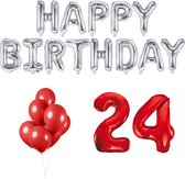 24 jaar Verjaardag Versiering Ballon Pakket Rood & Zilver
