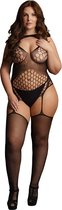 Shots - Le Désir Contrast Grove Net Bodystocking met Jarretel - Plus Size black OSX